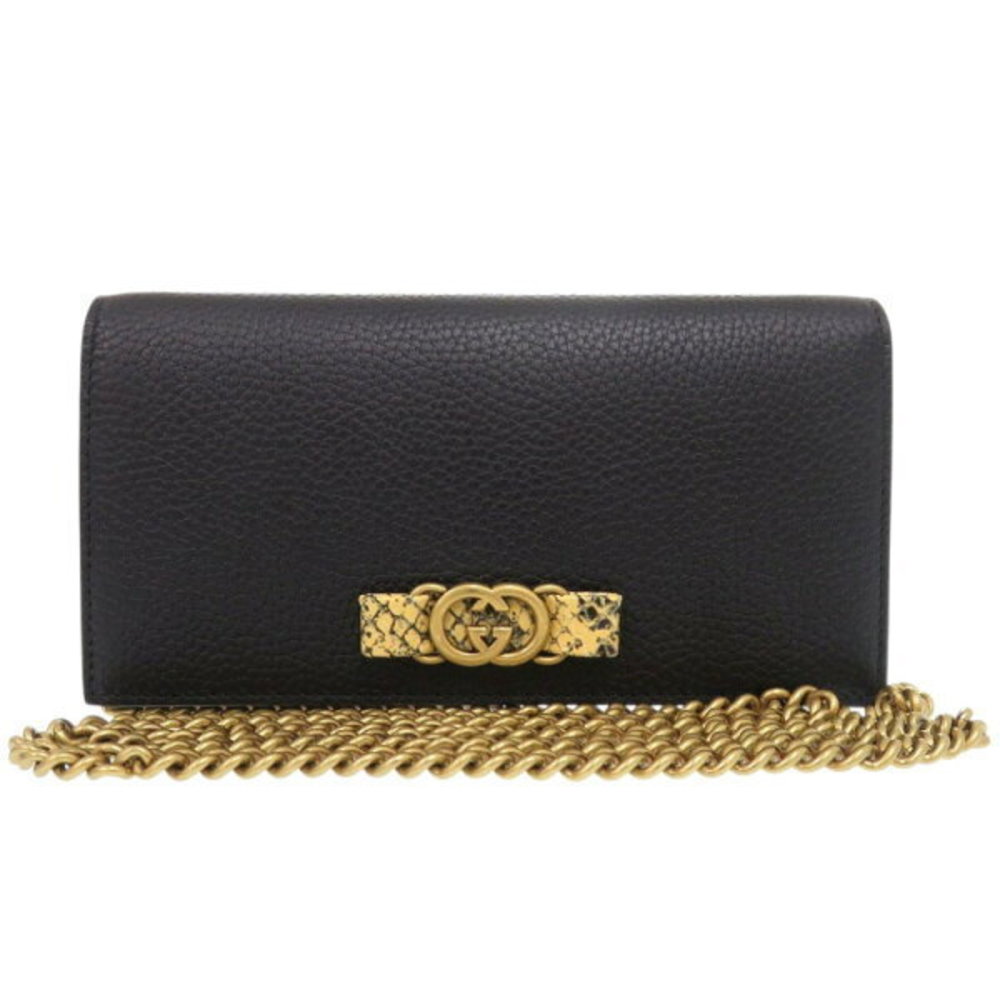 Gucci Interlocking Chain Black GG Shoulder Leather Python Bag Wallet